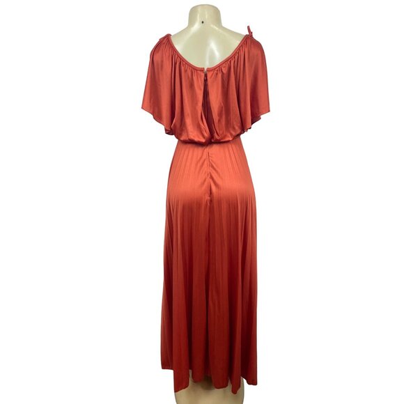 Vintage Style Rust Orange Maxi Dress With Belt & Flutter Sleeves S/M - Picture 4 of 9